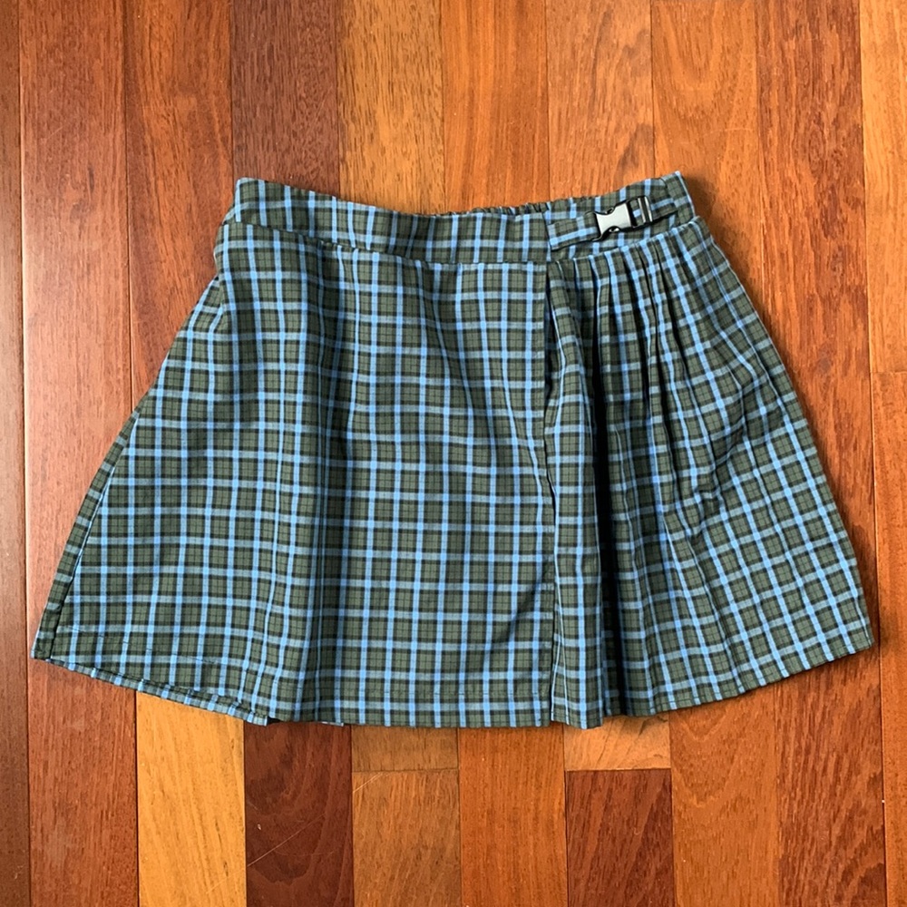 Wild Fable Blue, Green, Black plaid mini skater skirt